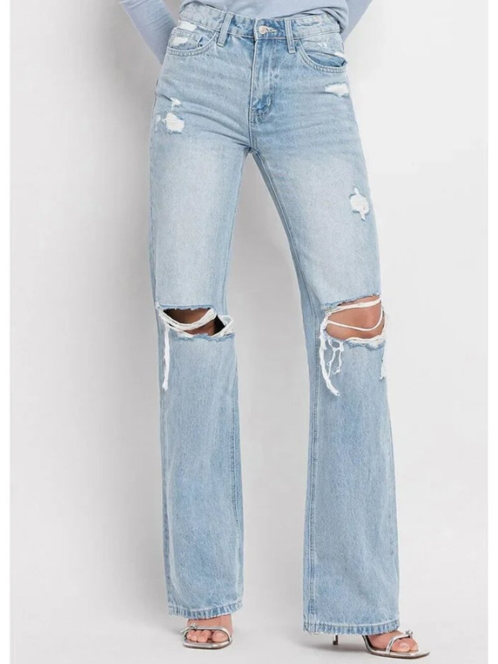 VERVET BY FLYING MONKEY Light Blue Distressed Wide Leg Jeans